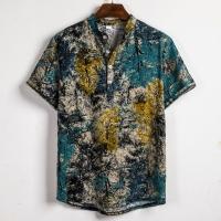 Free Shipping Mens Ethnic Short Sleeve Casual Cotton Linen Printing Hawaiian Shirt Blouse