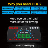 5.8นิ้วหน้าจอรถ Speedometer ดิจิตอลรถ HUD Head Up จอแสดงผล GPS Overspeed คำเตือนอุณหภูมิน้ำ OBD2 E350 Easy Plug And Play