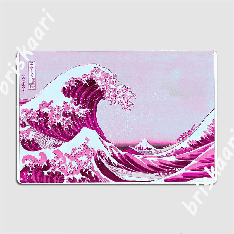 RETRO TIN SIGN OCEAN WAVES JAPANESE STYLE ART ON A METAL PLAQUE 