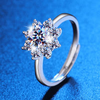 [COD]S925 แหวนเงินแท้ Moissanite แหวนเปิดสตรีสดที่นิยมในโลกออนไลน์แหวนเพชรหนึ่งกะรัตดอกทานตะวัน