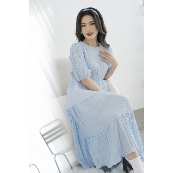 Đầm suông form rộng, Đầm babydoll màu xanh dương Cao Cấp vải đũi ...