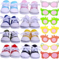 7Cm Canvas Shoes+1Pcs Glasses Fit 40-43cm Baby New Born Doll&amp;16-18 Inch Amercian Dolls  Our Generations Christmas Gifts For Girl Hand Tool Parts Acces