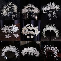 Luxury Silver Color Wedding Hair Accessories For Women Bride Crystal Handmade Rhinestone Hairbands Earrings Princess Headbands