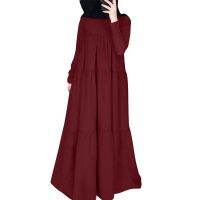 ¤﹊✲ ZANZEA Women Muslim Family Daily Casual Long-sleeved A-swing Cake Dress