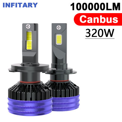 Infitary Canbus LED H7 H4 H11 ไฟหน้ารถ HB3 9005 HB4 9006 หลอดไฟ LED หมอก 100000LM 320W 6500K แสงสีขาวสว่างหลอดไฟอัตโนมัติ 2Pcs-ujce8277