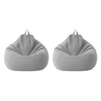 2X Lazy Sofa Cover Unfilled Linen Recliner Seat Bean Bag Puff Sofa Tatami Sofa Cover Household Items Light Gray