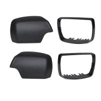 1Pair Car Black Rearview Mirror Cover Shell Side Mirror Caps with Frame Replacement for-BMW E53 X5 2000-2006