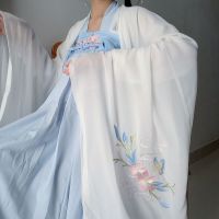 Hanfu เสื้อเชิ้ตแขนใหญ่สไตล์จีนดั้งเดิมเครื่องแต่งกายโบราณประสิทธิภาพนักเรียนหญิง