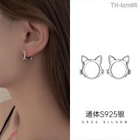 ? ornaments jewelry เครื่องประดับอัญมณี Jinmeiao S925 เงินสเตอร์ลิงต่างหูแมวกลวงอารมณ์ต่างหูน่ารักและหวานออกแบบเฉพาะต่างหู