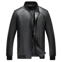 Leather Jacket Mens Winter Motorcycle PU Leather Baseball Neck Casual Slim Coat