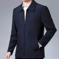 [ส่งของ][B398] Men Coat Smooth Zipper Collar Solid Color Men Casual Jackets for Cold Weather