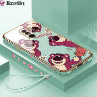 Jizetin Xiaomi MI ฟรีสายคล้อง F1 + การ์ตูนน่ารักหมี Lotso ลวดลายขอบสี่เหลี่ยมเคสโทรศัพท์ชุบหรูหราชุบเคสโทรศัพท์นิ่ม