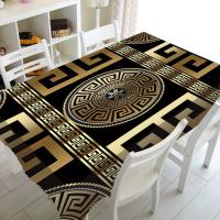 Luxury Black Gold Greece Geometric Rectangle Printed Rectangular Tablecloth For Table And Decoration Waterproof Tableclot