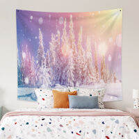 Laeacco Winter Snow Landscape Tapestry Snowfield Mountain Forest Printing Wall Hangings Home Living Room Bedroom Decor Polyester