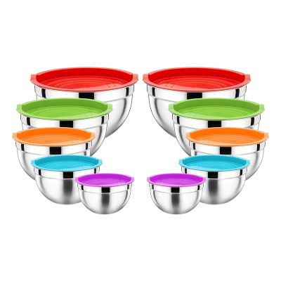 Mixing Bowl with Lid Set of 10, Stainless Steel Nesting Salad Bowl Set for Prepping, Mixing and Serving