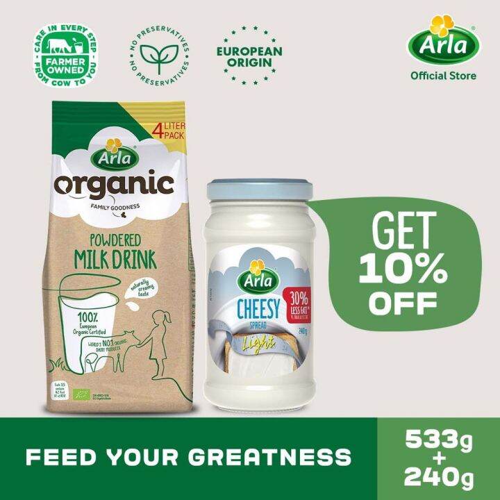 Arla Organic Powdered Milk 4L & Arla Cheesy Spread Light 240g Bundle