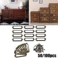 50/100pc Antique Brass Iron Label Pull Frame Handle File Name Card Holder For Furniture Cabinet Drawer Box Case Bin 60mmx18mm