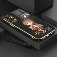 เคสสำหรับ Infinix Hot 12น่ารักสาวแฮปปี้กับกล้องปกป้องเคสโทรศัพท์ขอบซิลิโคนนิ่มฟรีสายคล้อง