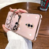 เคส10x ซูมสำหรับ OPPO Reno (6.4 ") /Reno Z/reno มาพร้อมกับขาตั้งกระจกแต่งหน้าแมวน่ารักกรอบสี่เหลี่ยมชุบ6D สุดหรูเคสซิลิโคนกรณีที่โทรศัพท์ของผู้ถือมันวาวกรอบด้านหลังกันกระแทก