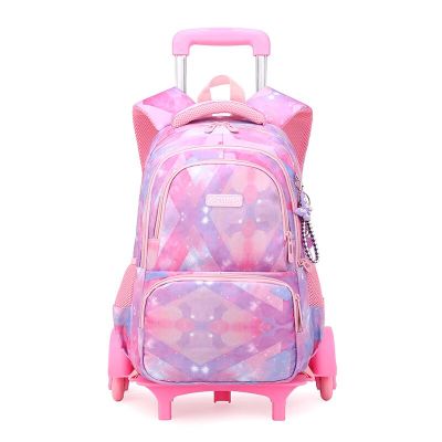 Removable Wheeled Schoolbag For Boys Girls Geometrically Printed School Backpacks 2/6 Wheels School Bags Tourist Trolley Case