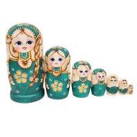 7ชิ้นสีเขียวรัสเซียรังตุ๊กตาไม้ M Atryoshka สำหรับเด็กเด็กคริสต์มาสบ้านตกแต่งห้อง