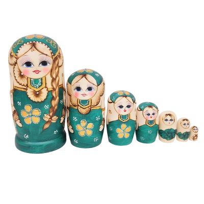 7ชิ้นสีเขียวรัสเซียรังตุ๊กตาไม้ M Atryoshka สำหรับเด็กเด็กคริสต์มาสบ้านตกแต่งห้อง