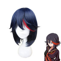 Matoi Ryuko คอสเพลย์วิกผมสำหรับผู้หญิงสั้นสีฟ้าสีแดงอะนิเมะฆ่า La ฆ่าทนความร้อนผมวิกผมหมวกฮาโลวีนเทศกาลอุปกรณ์ประกอบฉาก