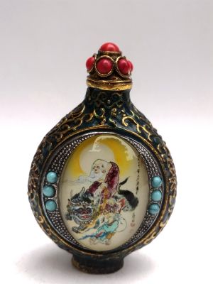 ❂ CULTUER ART Collection Old China Cloisonne Bronze Carving Inlay Lion Avalokitesvara Kylin Buddha painting Snuff bottles