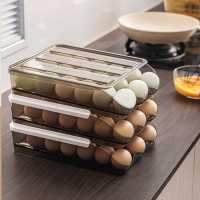 Auto Rolling Egg Organiser Box Multi Layer Storage Basket with Lids Plastic Stackable Egg Holder for Fridge Kitchen Cabinet