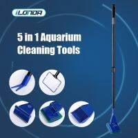 ILONDA Aquarium 5In1ชุดเครื่องมือทำความสะอาดสาหร่ายกำจัดสแตนเลส Moss Scraper กรวด Rake Long Handle แปรงปลาสุทธิ Tank