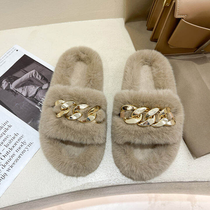 summer-fluffy-women-slippers-gold-chain-fur-slippers-shoes-women-fox-fur-flip-flop-flat-furry-fur-slides-outdoor-sandals-woman