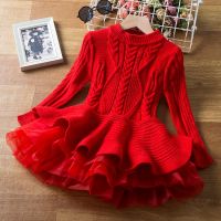 ZZOOI Kids Girl Clothes Winter Girls Long Sleeve Knit Sweater Dresses Christmas Party Princess Costume 3-8Years Xmas Gown