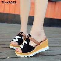 ❖ 2023 summer new thick-soled high-heeled wedge Korean-style womens slippers outerwear flip-flop beach shoes sandals