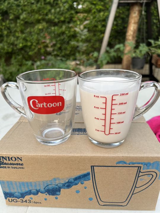 แก้วตวงcartoon-มีหูจับ-สเกลสีแดง-8oz-250ml-ได้แก้ว-2-ใบ-รับประกันสินค้าแตกเสียหายระหว่างขนส่ง