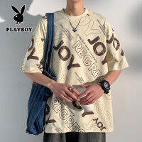 เสื้อยืดสำหรับผู้ชายที่มีแขนสั้น PLAYBOY, กีฬาฤดูร้อนแบบสบาย ๆ ไหล่หลวม ๆ เสื้อยืดผ้าฝ้ายน้ำแข็ง