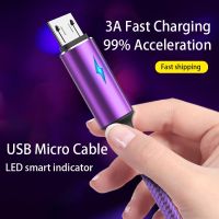 3A Fast Charging LED Lights Nylon USB Micro Cable for Samsung Xiaomi HTC LG Huawei OPPO Smartphone Data Cable Charger USB Cable