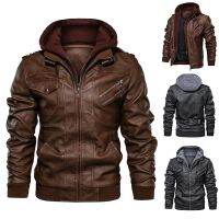 2023 Autumn/Winter mens hooded PU waterproof leather jacket large size casual leather clothing trend young motorcycle wear