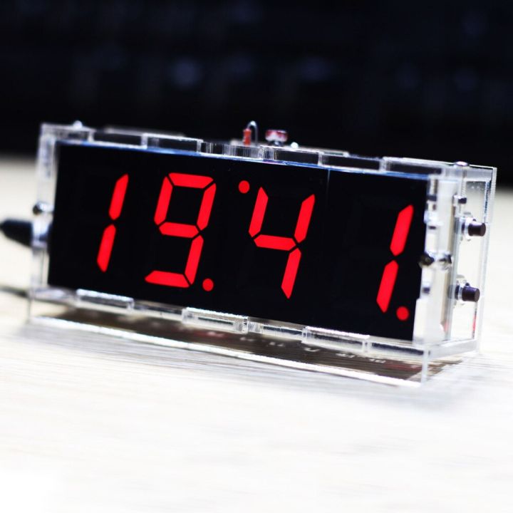 สีแดง Compact 4-Digit Diy นาฬิกาดิจิตอลแอลอีดีชุด Lampu ควบคุม Suhu Tanggal Tampilan Waktu dengan Transparan กรณี
