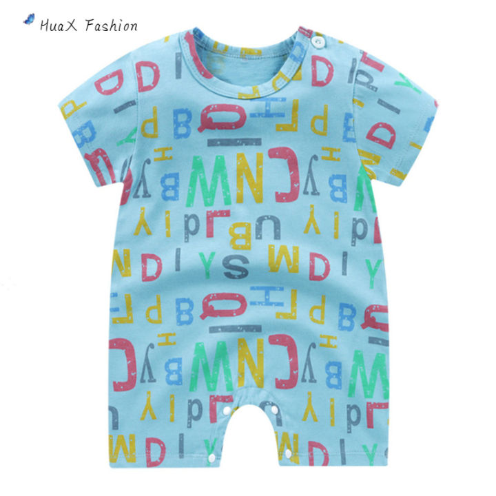 huax-ทารกผ้าฝ้ายพิมพ์ตัวอักษรทารกเด็กเดินเตาะแตะแขนสั้น-romper-สำหรับ0-24เดือน