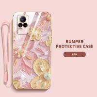 เคสสำหรับ Vivo โทรศัพท์ X60 Pro Plus X80 X70 X90 Pro X60 Pro + X9สไตล์ภาพวาดสีน้ำมันดอกไม้เรียบเคสนิ่มเคลือบอิเล็คโทรเพลทกรอบสายคล้องส่ง