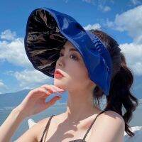 【CW】Portable Folding Wide Large Brim Sun Hat หมวกชายหาดสำหรับผู้หญิง Empty Top Visors Cap อุปกรณ์เสริมผม Dual-Use Headband Gorras