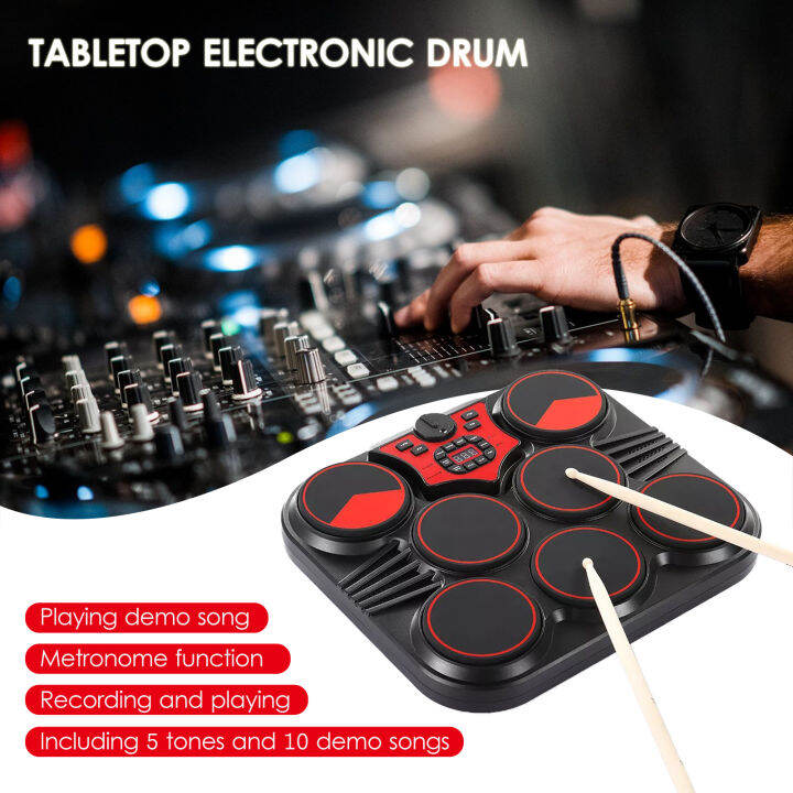 Tabletop Electronic Drum USB/Battery Powered 7 Pads Portable Drum Set