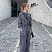 Denim Jumpsuits สำหรับผู้หญิงแขนยาวสไตล์เกาหลี Harajuku Overalls ชุดผู้หญิง Rompers Casual Vintage Playsuits