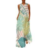 COD DSTGRTYTRUYUY Colorful Tropical Dress Abstract Leaf Print Cute Maxi Dress Street Wear Boho Beach Long Dresses Summer Retro Vestidos Large Size