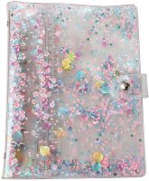 A6 6-Ring Loose Leaf Binder Cover Women PVC Confetti For Girls Planner Notebook Refillable Shell with Snap Button