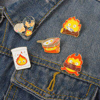 การ์ตูน Angry ไม้ Enamel Pins Custom Fire Elf Demon ญี่ปุ่น Calcifer เข็มกลัด Lapel อะนิเมะเครื่องประดับของขวัญ Drop Shipping