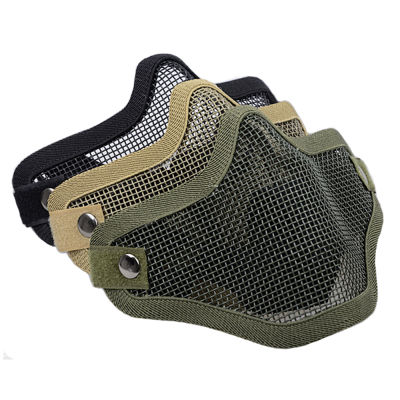 ปืนลมยุทธวิธีทางทหาร Double Band Half Mask หน้ากากป้องกันตาข่ายโลหะ กองทัพบก CS Game Gear จักรยานล่าสัตว์เพนท์บอลหน้ากากระบายอากาศ