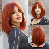 NAMM Short Straight Red Brown Wig for Women Daily Party Synthetic Middle Part Blonde Bob Wig Heat Resistant Fiber Lolita Cosplay Wig  Hair Extensions