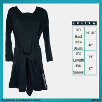 USED Lolita - Black 4 Sleeve Dress | เดรสสั้นสีดำ เดรสเสื้อยืด คอกลม แขนยาว สายฝอ วินเทจ เกาหลี สีพื้น แท้ มือสอง