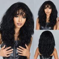 Black Curly Synthetic Wigs Natural Long Womens Wig with Bangs Deep Water Wave Bohemian Cosplay Wig For Black Women Fake Hair [ Hot sell ] men Shose Center